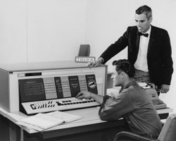 student works on IBM computer in the 1960's